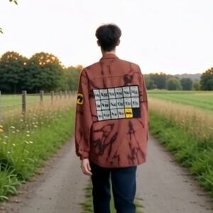 - Custom upcycled “Batman” chemistry themed check shirt. L